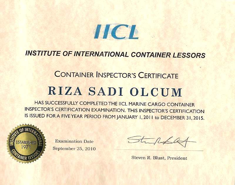 IICL5 Container Insperector's Certificate