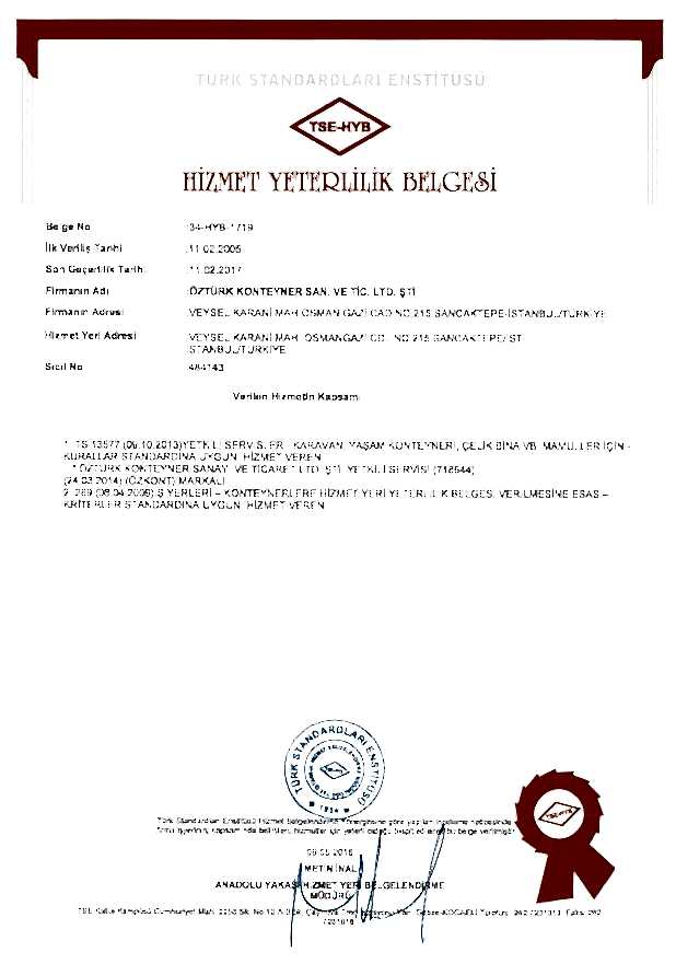 TSE Hizmet Yeterlilik Belgesi